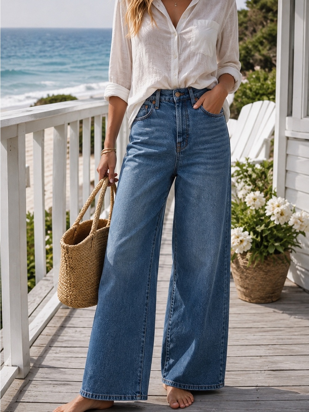 Madewell The Perfect Vintage Wide Leg Jeans Size 23 Medium Wash Coastal Preppy